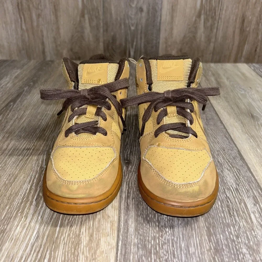 Nike Court Borough Mid Beige Khaki Kids Youth US Size 1.5Y 839978-700 High Top